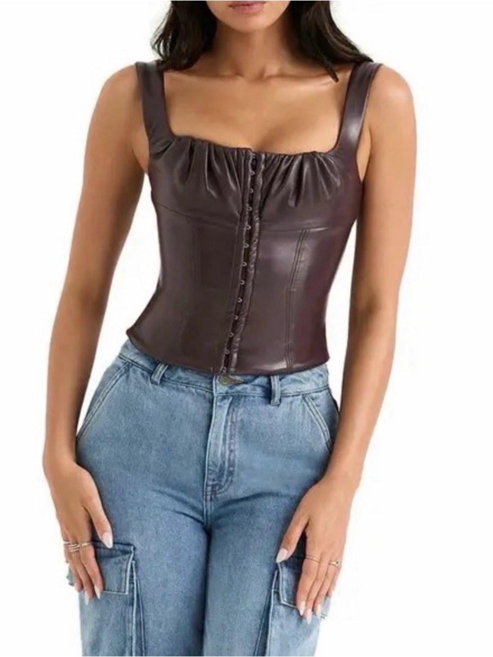 House of CB James Bitter Chocolate Vegan Leather Corset Large